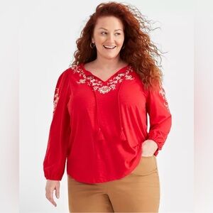 Style & Co (Macy’s) boho V-neck blouse with embroidery and sequins, NWT